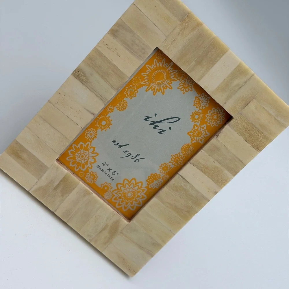 ihi Bone Inlay 4x6 Picture Frame Cream Ivory Striped Mosaic Boho Made in India